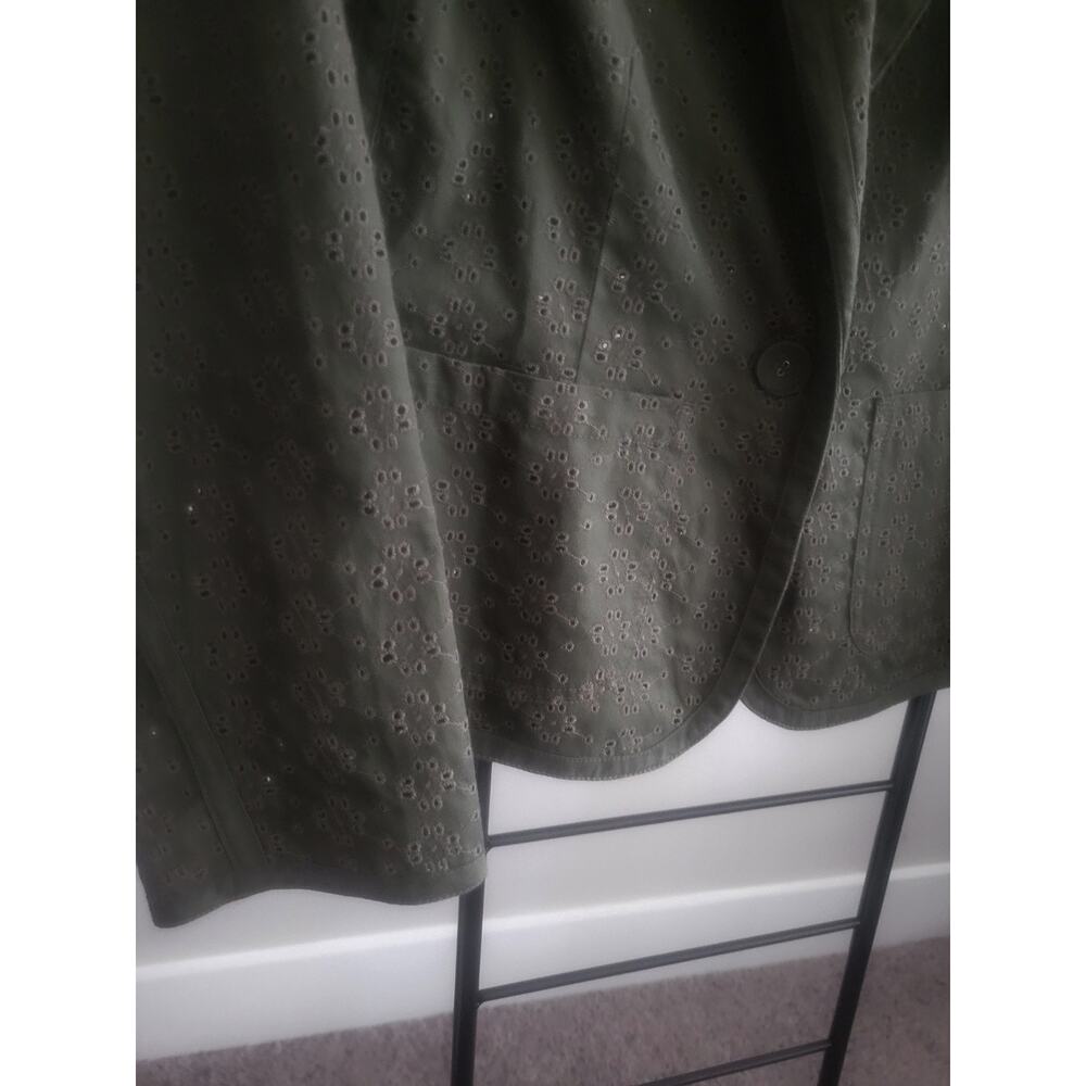 Venezia Size 14/16 Olive Green Eyelet Cotton Jacket Blazer EUC Lightweight - Picture 4 of 5